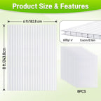 8 Pack 8' X 6' X 0.16'' Polycarbonate Greenhouse Panels, Waterproof UV Protected Clear Polycarbonate Sheets Twin-Wall Roof Panels, Corrugated Plastic Roofing Panels for Greenhouse Replacement