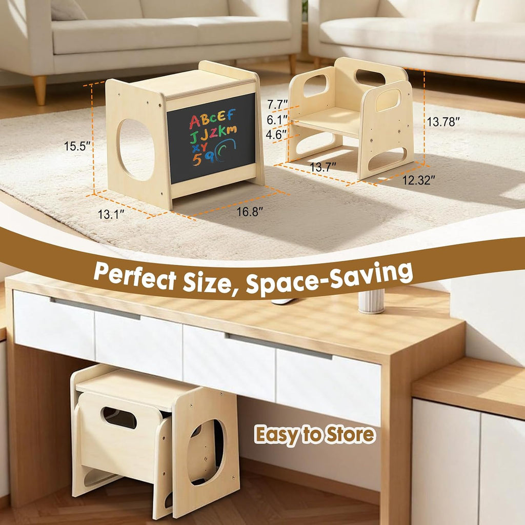 GVOO Montessori Weaning Table and Chair Set, 3 Adjustable Height Toddler Table and Chair Set, for Eating, Reading, Baby Proofing Design, Natural White