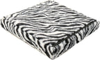 Luxe Faux Fur Storage Ottoman, Zebra Black/White, 15 x 15 x 15 in | Engineered Wood, Tool-Free Assembly, Modern Style, Seat And Footrest