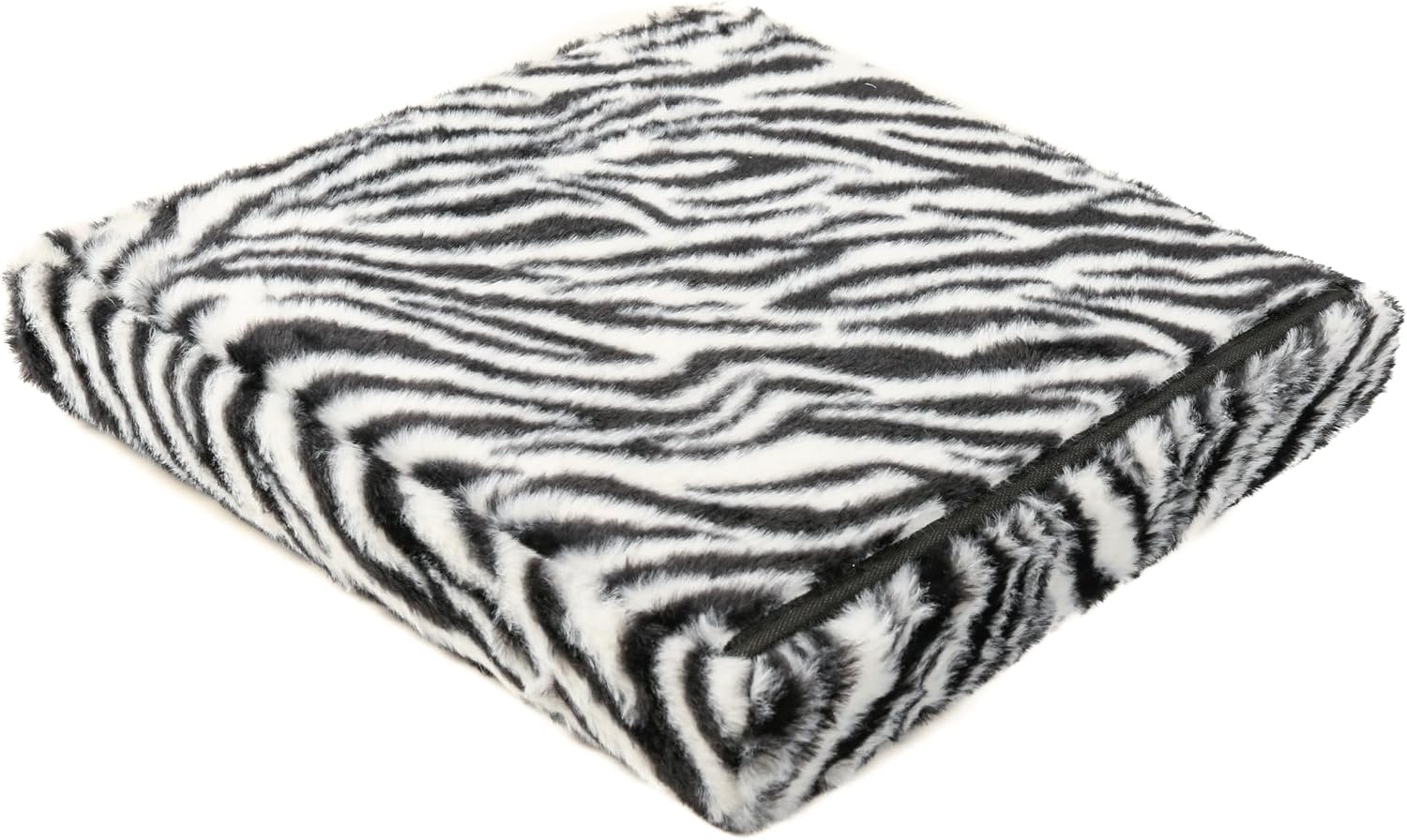 Luxe Faux Fur Storage Ottoman, Zebra Black/White, 15 x 15 x 15 in | Engineered Wood, Tool-Free Assembly, Modern Style, Seat And Footrest