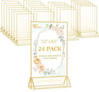 EHWINE 24 Pack Acrylic Sign Holder 5.5 x 8.5, Double Sided Gold Picture Frame Stand up Table Top Sign Holders, Clear Display Stand Menu Flyer Holder for Wedding Party