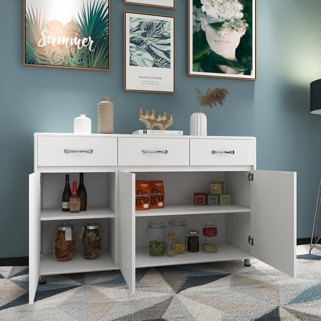 Storage Drawer File Cabinet Side Cabinet Entryway Console Side Tables with Three Drawers and Three Doors for Office or Kitchen Room (Three Doors, White)