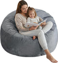 3 Ft Bean Bag Chair,Bean Bag Chairs for Living Room,3 Foot,Dark Grey | Bean Bag Chairs for Adults,Memory Foam Filling,Beanbag with Filler Included,Soft Velvet Cover,Pocket & Pull-Handle