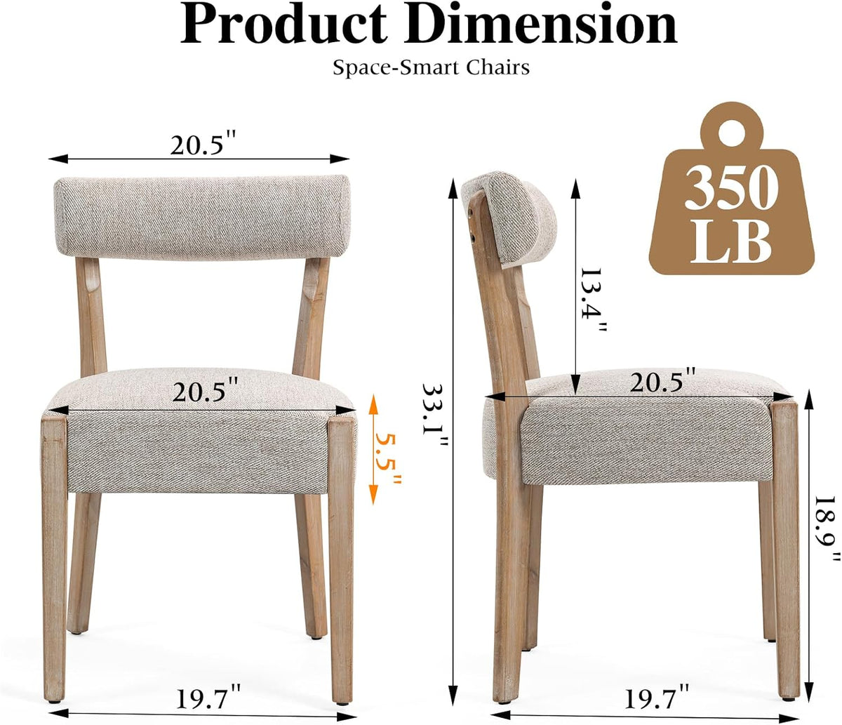 ZJhome Dining Chairs,Set of 6 Mid-Century Modern Wooden Kitchen Chairs with Linen Upholstery - Low-Back Woven Design for Kitchen & Dining Room,Oatmeal Fabric