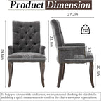 Shenyon Grey Single Dining Chair with Arms, Chenille Upholstered Dining Room Chairs with Tufted Back and Solid Wood Legs, Accent Armchair for Dining Room, Kitchen,Living Room, Grey