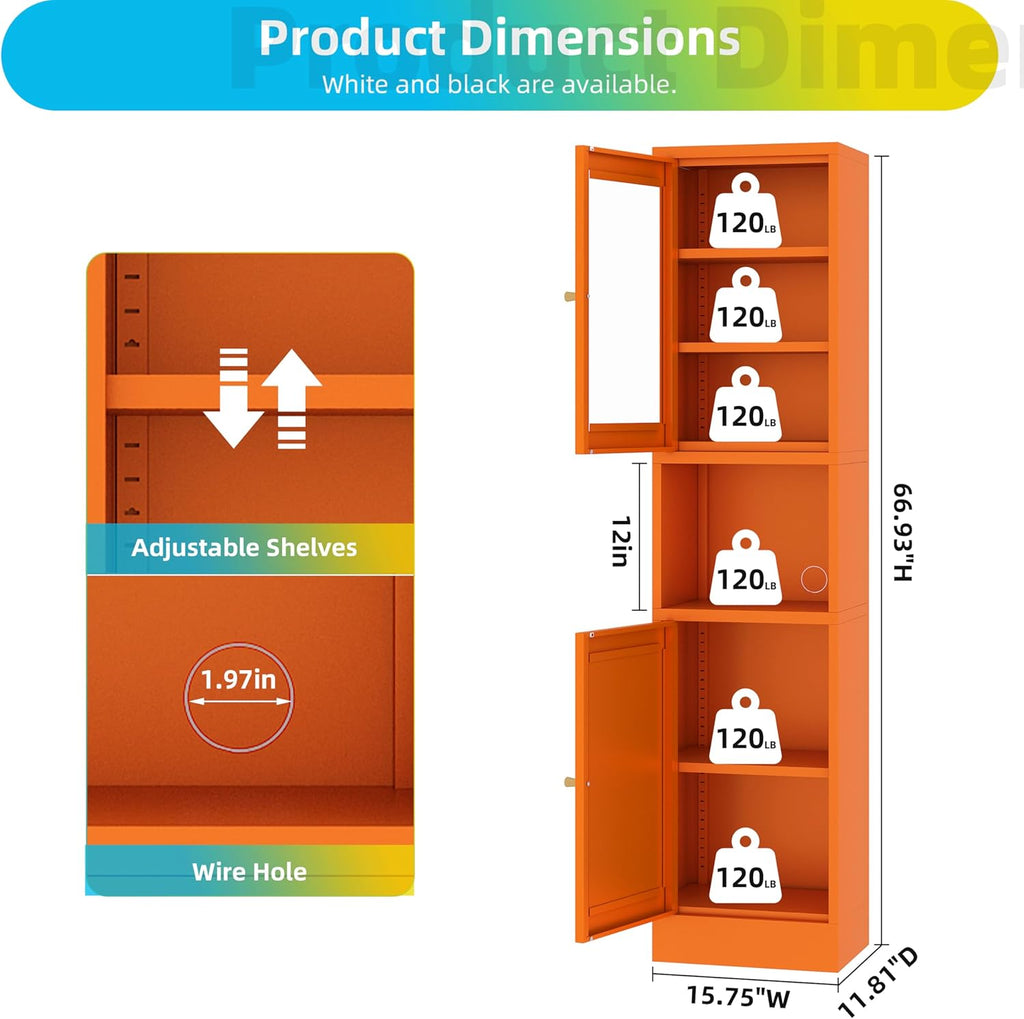 67" Tall Metal Storage Cabinet with 2 Doors & 3 Adjustable Shelves | Two-Way Opening Doors Bathroom Storage Cabinet,Easy To Clean Metal Pantry Cabinet