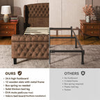 BedsPick Brown Upholstered Queen Bed Frame with 42" Wingback Headboard, Sleigh Queen Size Bed Frame with Button Tufted Scroll Footboard, Wood Slats Support/No Noise/Easy Assembly/No Box Spring Needed