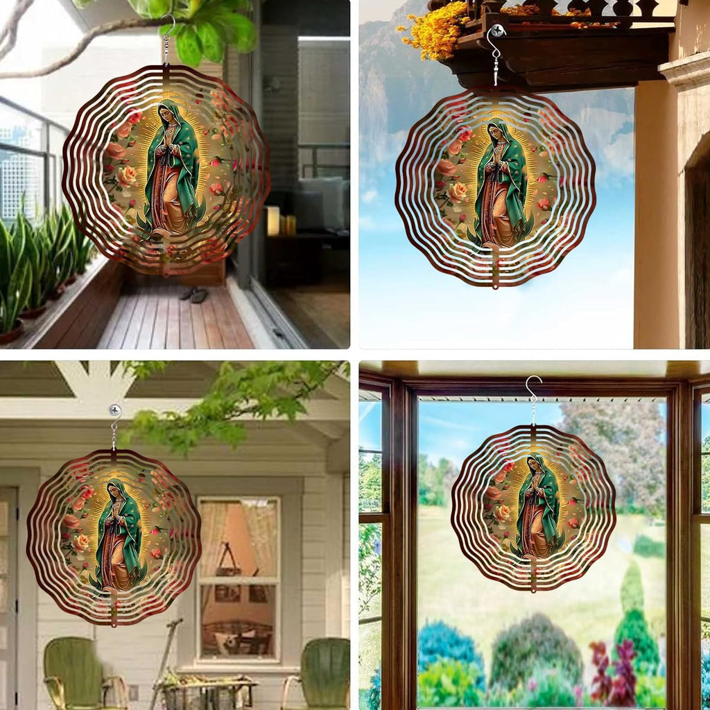 Virgin Mary Prayer Wind Spinner, Metal Wind Spinners Outdoor Indoor, Virgin Mary Hanging Garden Decor for Outside, Stainless Wind Spinners for Yard and Garden 10 inch 3D (25.76X25 CM)