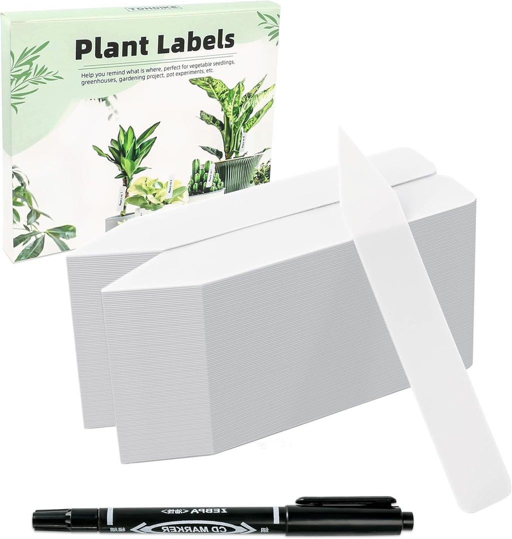 Plant Labels 4 Inch 200Pcs Plastic Plant Name Tags for Seedlings Garden Labels Markers Nursery Plant Tags Seed Labels Stakes with Permanet Marking Pen Plant Markers for Outdoor Garden (White200)