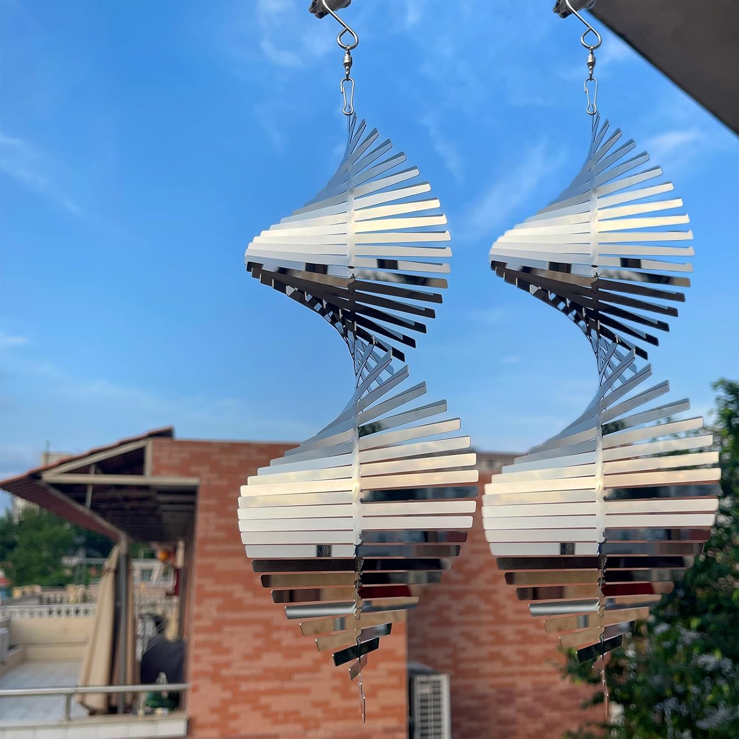 Hanging Wind Spinners,3D Spiral Highly Reflective Stainless Steel Metal Wind Spinner Outdoor Garden Decor,Decorations to Scare Away Yard Birds12in 2Pcs