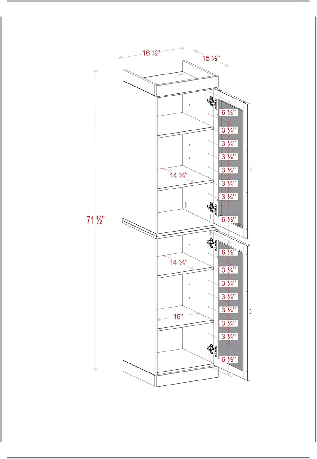 Palace Imports Solid Wood Kitchen Pantry Cabinet w/Frosted Glass Doors - Narrow Storage Cabinet - 16.5" Wide x 71.5" Tall - Mocha, Adjustable Shelves, 100% Eco-Friendly Wood, Modular Cabinets