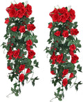 RECUTMS Hanging Flowers Artificial Plants 2PCS 3.3Ft Rose Vine Flower for Home Room Garden Wedding Indoor Outdoor Decoration (Red)