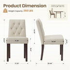 Dining Chairs Set of 2, Parsons Chairs for Small Spaces, Light Beige | Modern Dining Room Chairs with Solid Wooden Legs, Fabric Upholstered Kitchen Chairs for Restaurant & Cafe