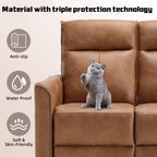 CANMOV Manual Loveseat Recliner Sofa, Wall-Hugger 3 Seat Reclining Love Seat Couches, Leathaire Reclining Sofa Set, 3-Seater Recliner Chair for Living Room, Office, Apartment, Brown