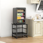 End Table, Industrial Side Table with 2-Tire Storage Shelf, 180LBS Mini Fridge Stand with Adjustable Feet, 18"x18" Wood Night Stand Small Bedside Table with Sturdy Metal Frame for Living Room Bedroom