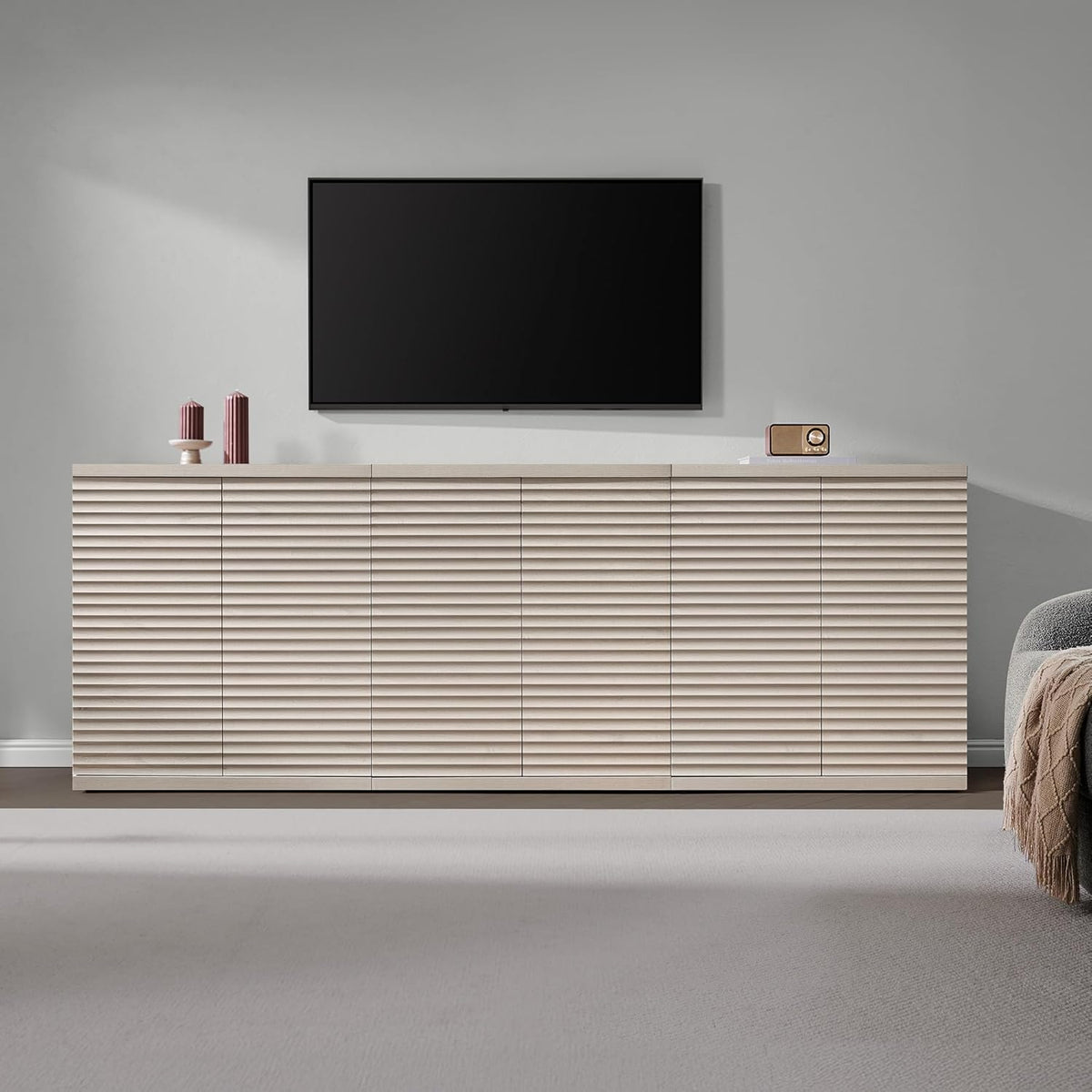 SICOTAS Buffet Cabinet with Storage Accent Sideboard Modern Credenza with Doors & Shelves Fluted Media Console Mid Century Coffee Bar Table for Living Room Kitchen Dining Room Hallway (3PCS)
