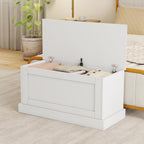 LOKO 35.5-inch Wooden Storage Bench, Lift Top Storage Box (White) | Large Storage Chest | Farmhouse Storage Trunk | Metal Hinges | Safety Hydraulic Strut | For Living Room, Bedroom, Entryway