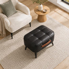 Vintage Style Faux Leather Ottoman Footstool - Wooden Frame, Upholstered Interior, Multi-Use Footrest for Living Room, Entryway, Office (Black)