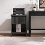 SICOTAS Fluted Night Stand Set of 2, Modern Nightstands with Drawer | Farmhouse Bedside Table with Storage Shelf, Large End Tables Bed Side Tables for Bedroom, Black Oak