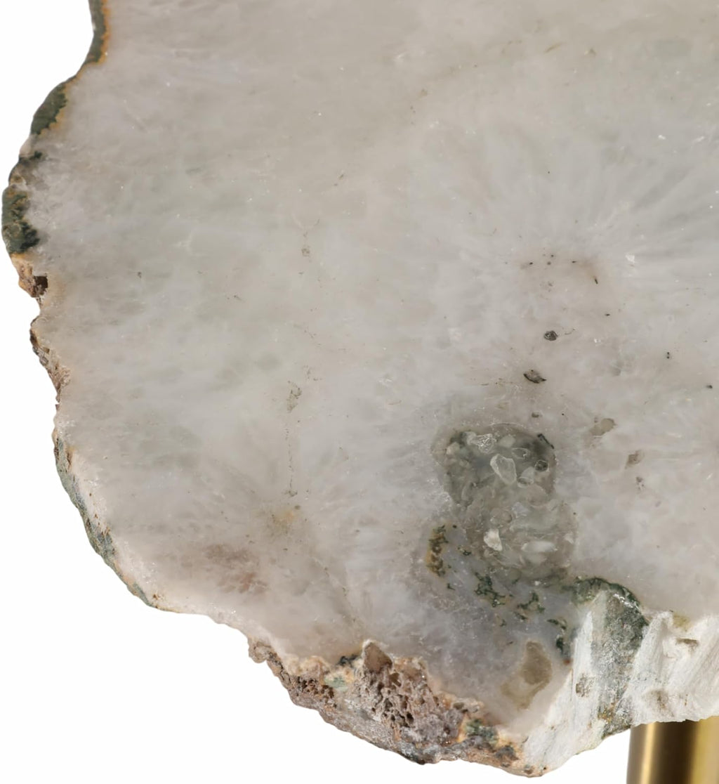 Classy End Table, Side Table, or Night Stand - Raw Agate Drink Table with Slim Metal Base Perfect for Small Spaces - Bold Accent for Modern Office, Living Room, or Bedroom Decor - 24" Ivory & Gold