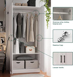 Fenghua Lizhi Wood White Wardrobe Closet with 2 Doors and 2 Drawers，Bedroom Freestanding Armoire Storage Cabinet with Shelves，Wooden Wardrobe Combination for Hanging Clothes (White 2 Drawers)