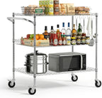 VEVOR Kitchen Utility Cart, 3 Tier Heavy Duty Adjustable Wire Storage Rack, Commercial Steel Rolling Service Trolley on Wheels, Work Table with Handle Bar, for Garage and Laundry Room, 40x25x40.9 in