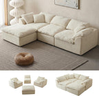 Oversized Cloud Couch Sectional Sofa for Living Room, Modular L Shaped Chenille Sofa with Chaise Lounge, Deep Seat Convertible Couch, Compressed No Assembly Floor Sofa (White)