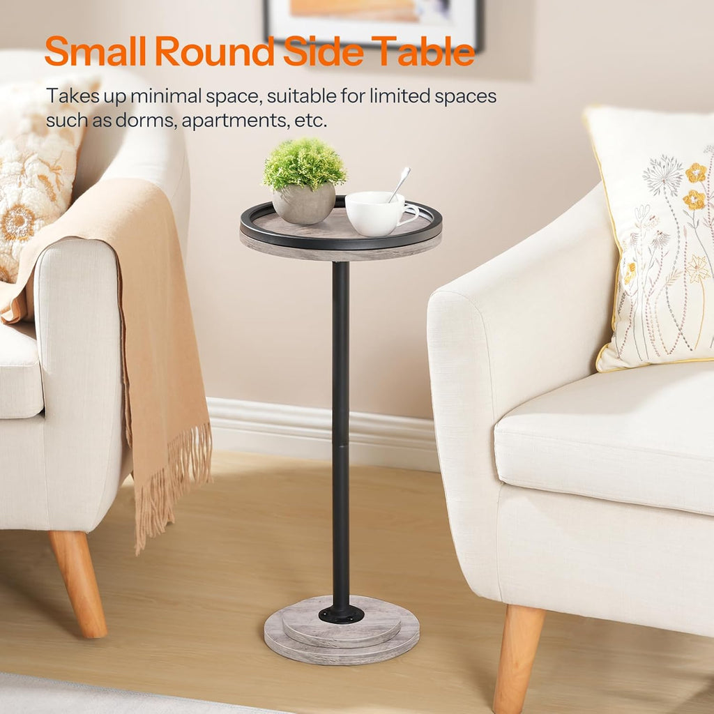HOOBRO Small Round Side Table, Drink Table, Coffee Martini Table with Pedestal Accent for Small Spaces in Living Room, Bedroom, Sofa Couch, Greige and Black BG168BZ01
