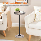 HOOBRO Small Round Side Table, Drink Table, Coffee Martini Table with Pedestal Accent for Small Spaces in Living Room, Bedroom, Sofa Couch, Greige and Black BG168BZ01