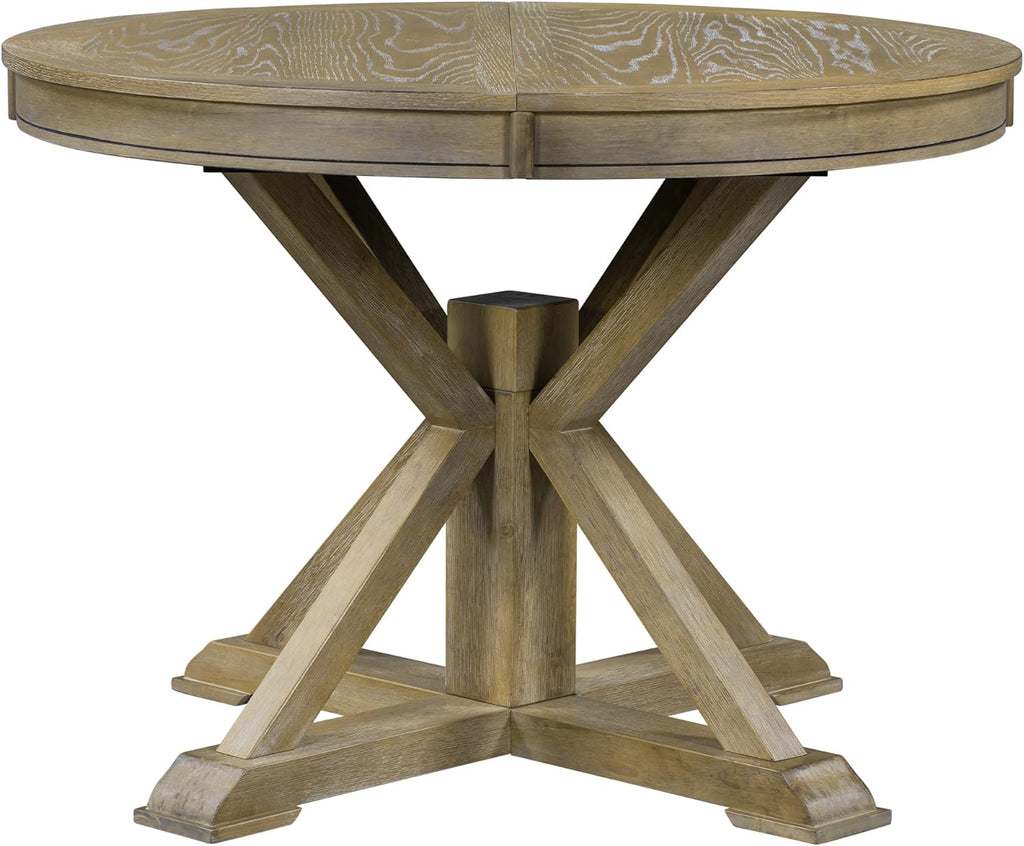 54'' Round Oval Dining Table Extendable Kitchen Table for 4-6, Modern Mid-Century Retro Style Wood Dining Room Table with a 12" Leaf for Living Room Kitchen, Natural Wood Wash