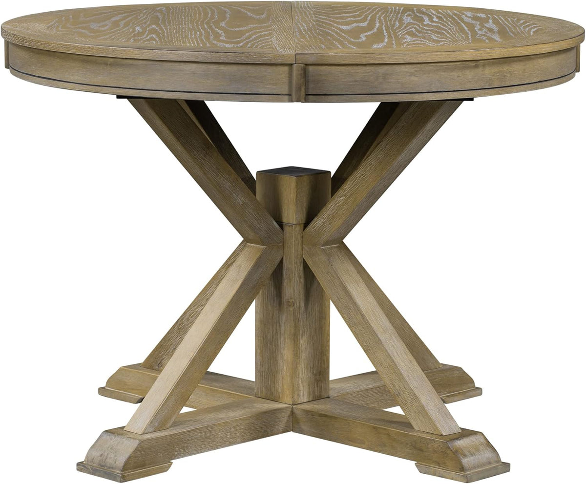 54'' Round Oval Dining Table Extendable Kitchen Table for 4-6, Modern Mid-Century Retro Style Wood Dining Room Table with a 12" Leaf for Living Room Kitchen, Natural Wood Wash
