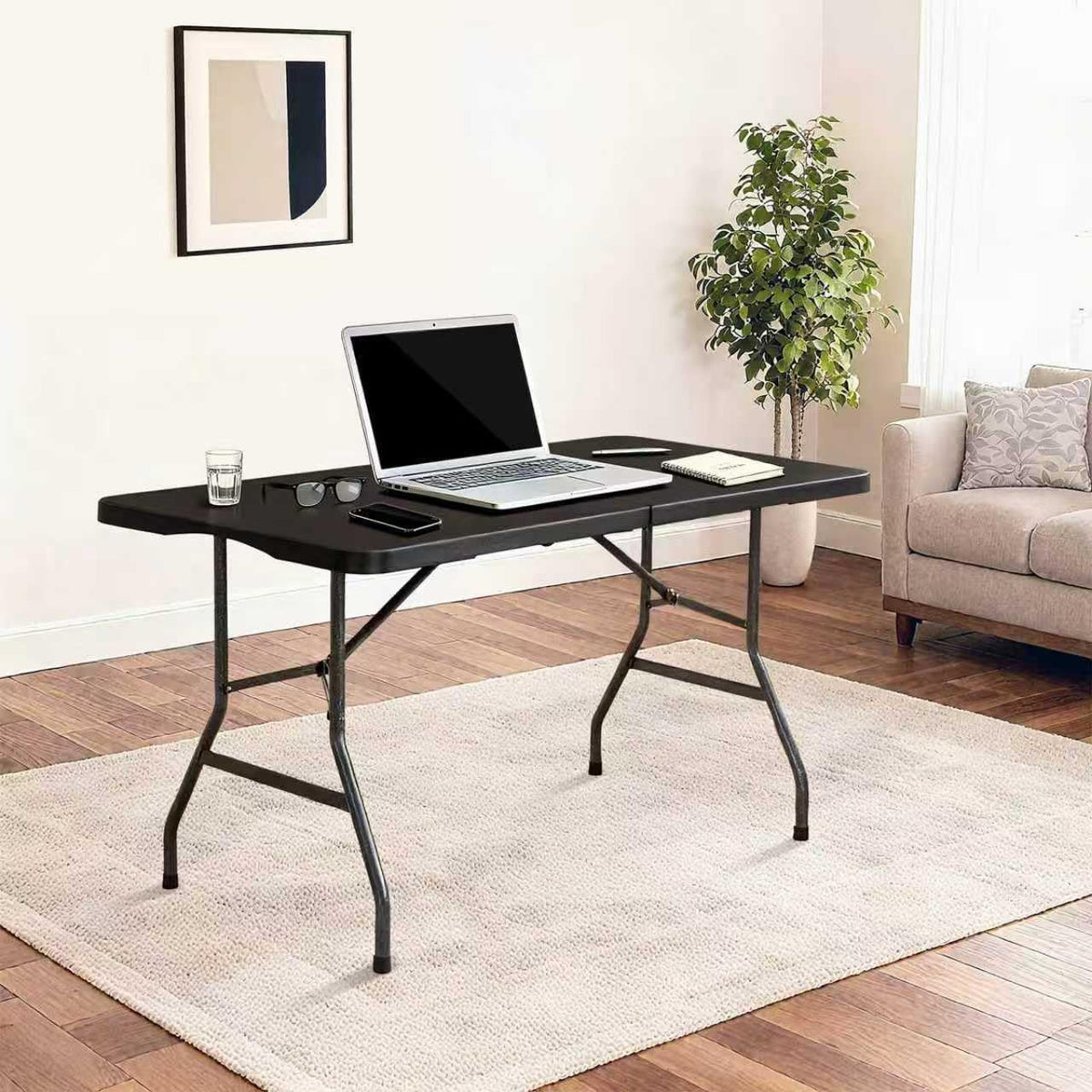 Folding Table 6ft Foldable Table with Built in Handle & Steel Legs / 6FT Heavy Duty Folding Portable,Perfect for Party, Dining Indoor/Outdoor Events, Tailgating & Backyard BBQ, Black