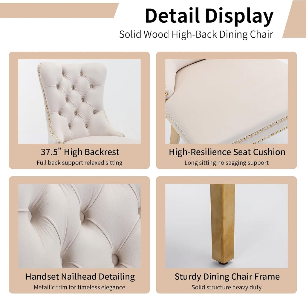 OVENTA Modern Tufted Upholstered Dining Chairs Set of 6, Beige Velvet Dining Room Chair with Metal Legs, Sillas de Comedor, Kitchen Chairs (Beige Velvet, Gold Legs Set of 6)