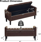 WUTUTUEE 47" Modern Water-Resistant Faux Leather Storage Ottoman Bench with Wooden Legs, Upholstered End of Bed Bench for Bedroom, Living Room or Entryway, Dark Brown