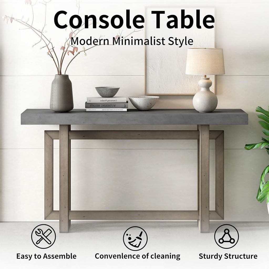 59 Inch Solid Wood Console Table, Table Sofa Table for Entryway, Hallway Living Room, Foyer, Contemporary Minimalist Style, Grey