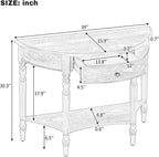 LUMISOL Half Moon Console Table with Drawer, 39'' Farmhouse Entryway Table with Shelf, Rustic Sofa Tables for Living Room Foyer Hallway, Espresso