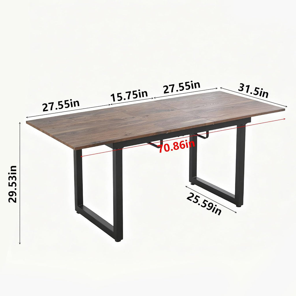 Modern Expandable Dining Room Table, 55-71 Inch Extendable Table with Metal Frame, Space-Saving Kitchen Table for 6, Home Office Desk, Brown