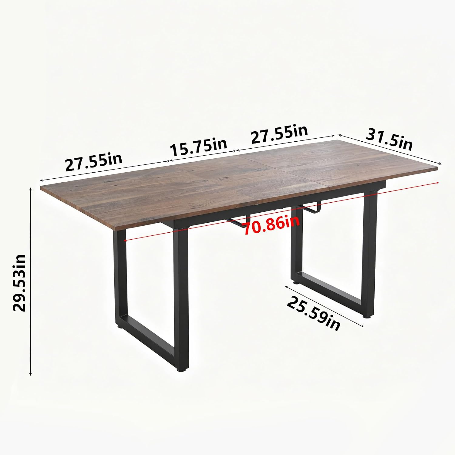Modern Expandable Dining Room Table, 55-71 Inch Extendable Table with Metal Frame, Space-Saving Kitchen Table for 6, Home Office Desk, Brown