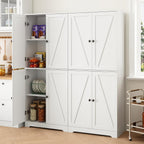 CARPETNAL Farmhouse Pantry Cabinet Set of 2, 72" Tall Wooden Storage Cabinet with 4 Barn Doors & Adjustable Shelf & Square Knobs, Freestanding Kitchen Pantry for Dining Room, Bathroom, White