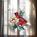 Red Cardinal and Poppy Flower Suncatcher Suncatchers Indoor Window Suncatchers for Windows Hanging Garden Window Decor Outdoor Suncatcher Holiday Custom