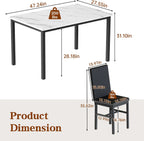 Recaceik Dining Table Set for 4, Faux Marble Kitchen Table and Chairs Set of 4, Modern Dining Room Table with Velvet Dinner Chairs, Small Dining Set for Breakfast Nook Small Spaces, White & Black