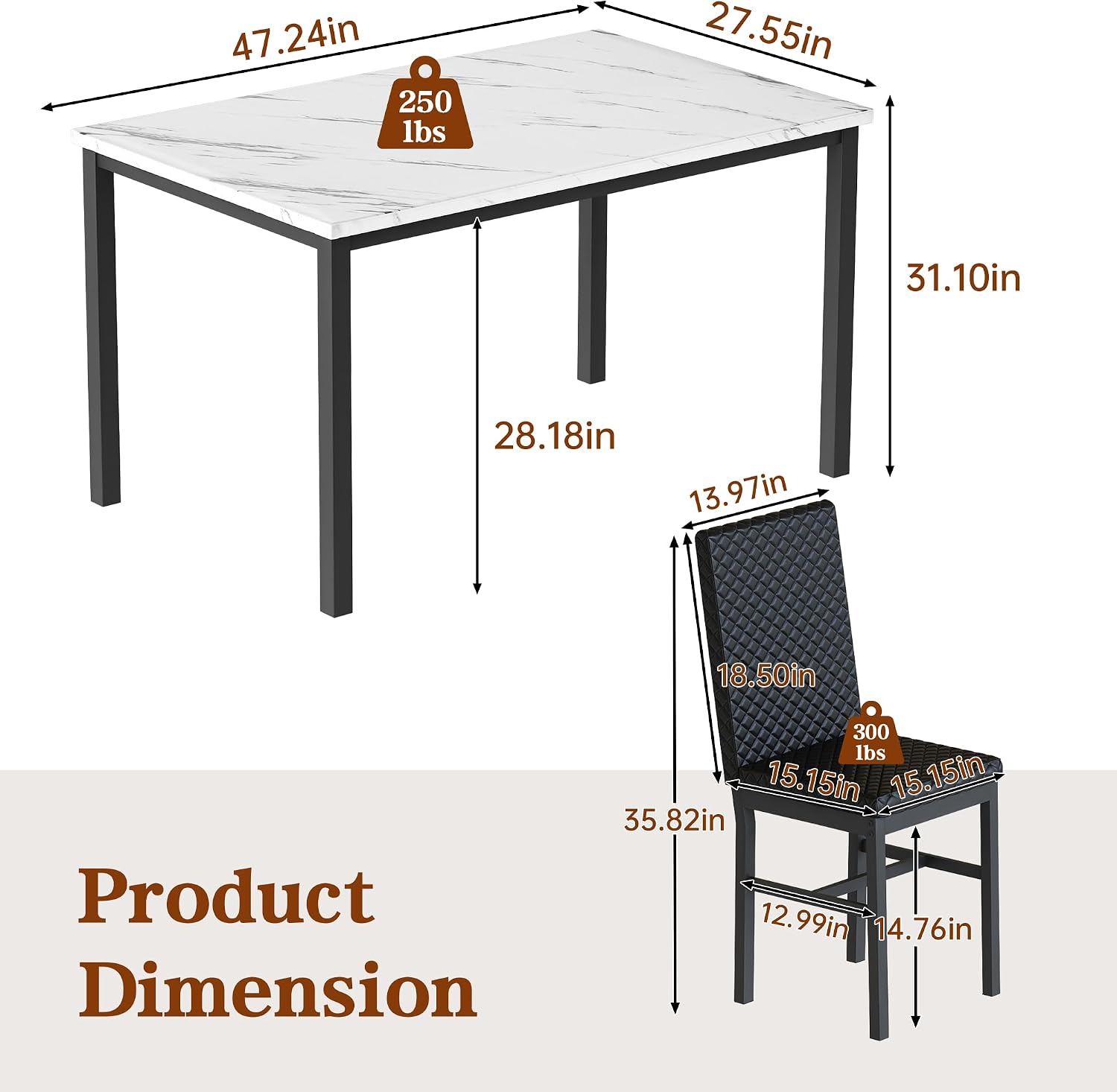 Recaceik Dining Table Set for 4, Faux Marble Kitchen Table and Chairs Set of 4, Modern Dining Room Table with Velvet Dinner Chairs, Small Dining Set for Breakfast Nook Small Spaces, White & Black