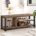FOLUBAN Shoe Bench for Entryway, Wood and Metal Indoor Bench with Shoe Storage and Seating for Bedroom, Hallway, Living Room, Rustic Oak, 43.3 Inch
