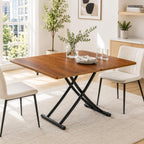 Liftable Folding Dining Table for 4, Adjustable Drop Leaf Table, Multi Functional Coffee Table for Small Spaces, Scratch-Resistant Wood Top with Metal Frame for Apartment Kitchen Living Room