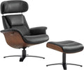 CHITA Genuine Leather Reclining Swivel Accent Chair with Ottoman, Black | Eames Swivel Chair with Adjustable Backrest and Headrest for living Room & Office, 34.3"Dx31.1"Wx39.4"H, 350 Lbs Capacity