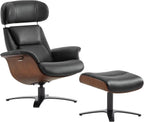 CHITA Genuine Leather Reclining Swivel Accent Chair with Ottoman, Black | Eames Swivel Chair with Adjustable Backrest and Headrest for living Room & Office, 34.3"Dx31.1"Wx39.4"H, 350 Lbs Capacity