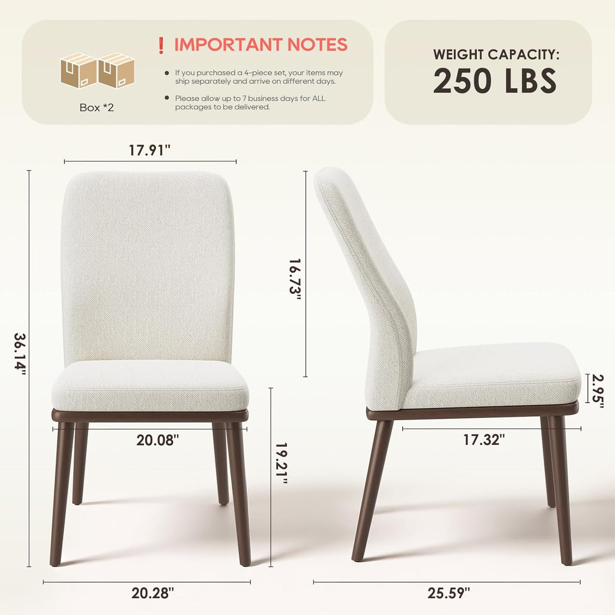 MALOL Modern Dining Chairs Set of 4, Upholstered Kitchen Chairs with High Back, Padded Fabric Dining Room Chair with Solid Wood Legs for Restaurant/Cafe/Home, Beige
