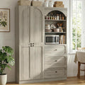 Cyclysio 80" Kitchen Pantry Cabinet with 3 Drawers, 47" Wide Arched Kitchen Storage Cabinets with 3-Tier Open Shelves, Wood Floor Cupboard with Seamless Fit Wall for Living Room, Kitchen, Bathroom