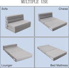 Folding Sleeper Chair Sofa Bed Lazy Couch with Pillow, Fold Out Chair Bed | Foam Futon Floor Couch, Convertible Sofa for Small Space Apartment Guest Room, Twin Size, Light Gray