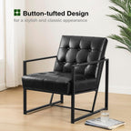 Glitzhome Mid Century Modern Accent Chair, Comfy Living Room Chair with Durable Metal Frame,PU Leather Cushioned, Reading Armchairs for Living Room, Bedroom, Home Office, Black